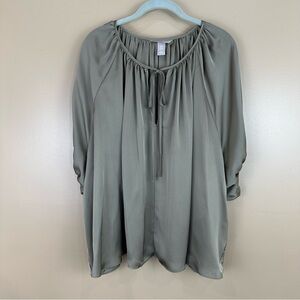 H&M Green Satin Tie Detail Top Blouse XXL Office Boho Whimsigoth Fairy Garden